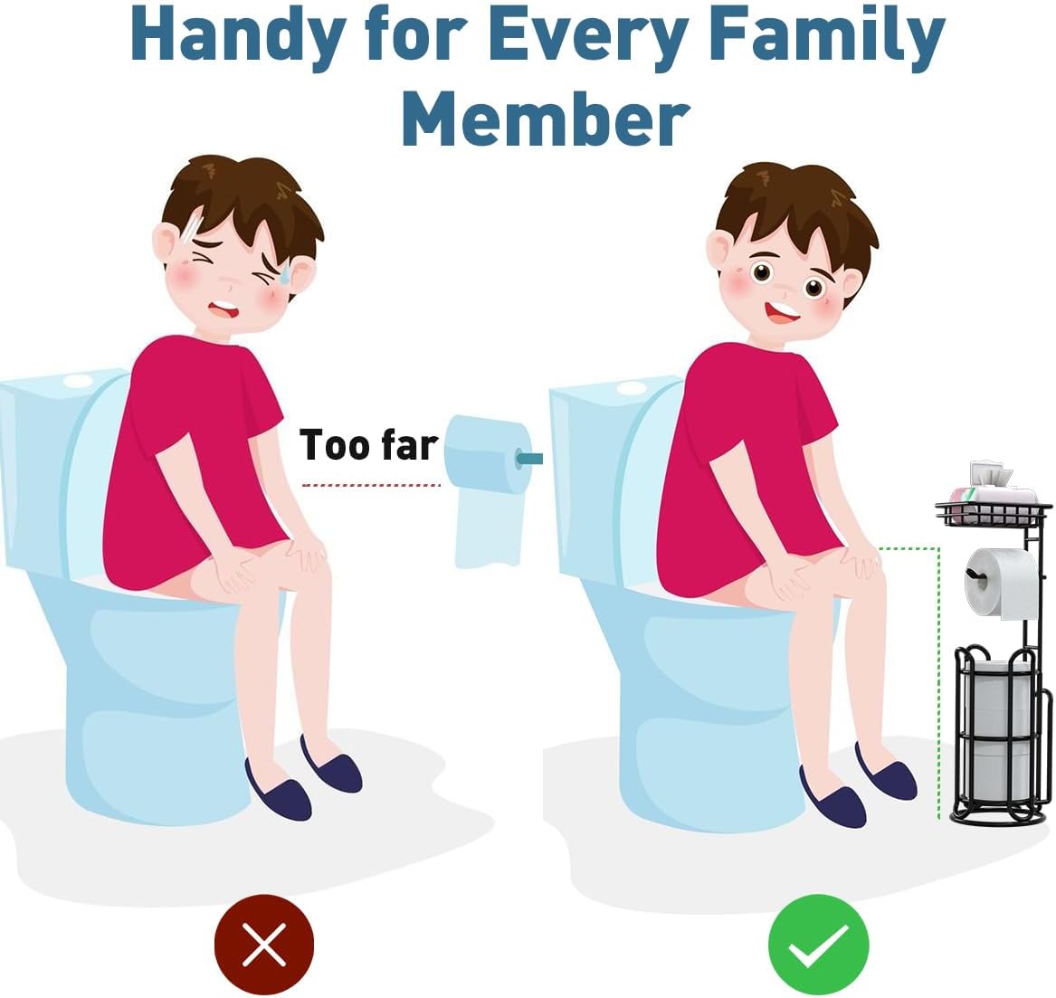 [Upgrade] Toilet Paper Holder Stand with Shelf Tissue Holders for Bathroom Free Standing Bath Tissue Roll Holder