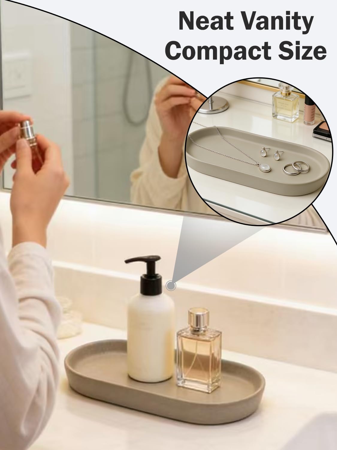 Matte Taupe Ceramic Bathroom Tray for Countertop / Gray