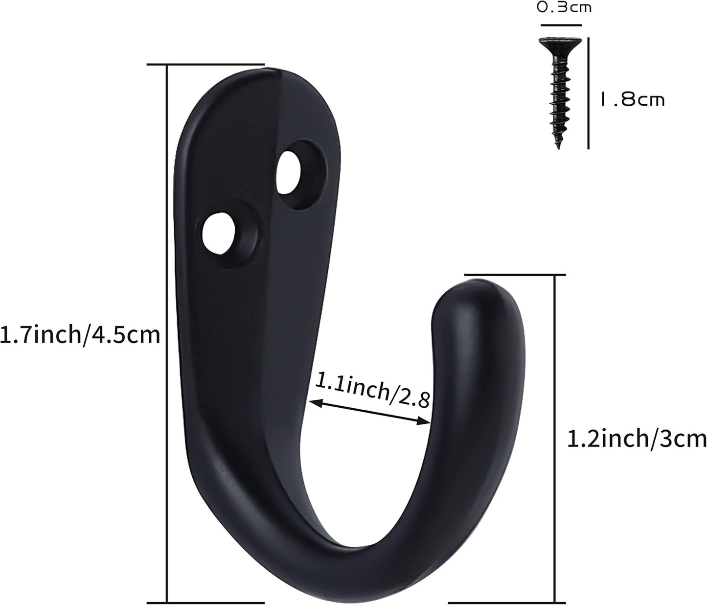 Coat Hooks Wall Mounted Single Prong Robe Hook for Hanging Towel Hooks / Black / Set of 20