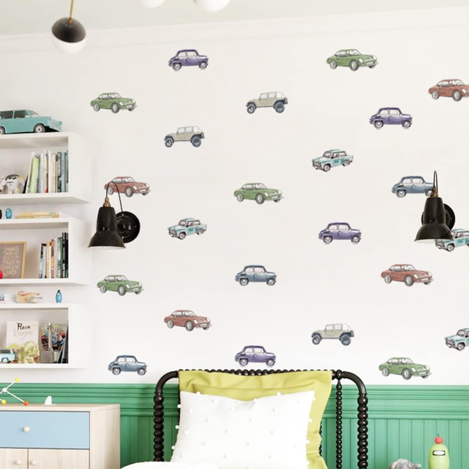 Boy Wall Decals Peel and Stick / Multicolor Cars / Set of 30