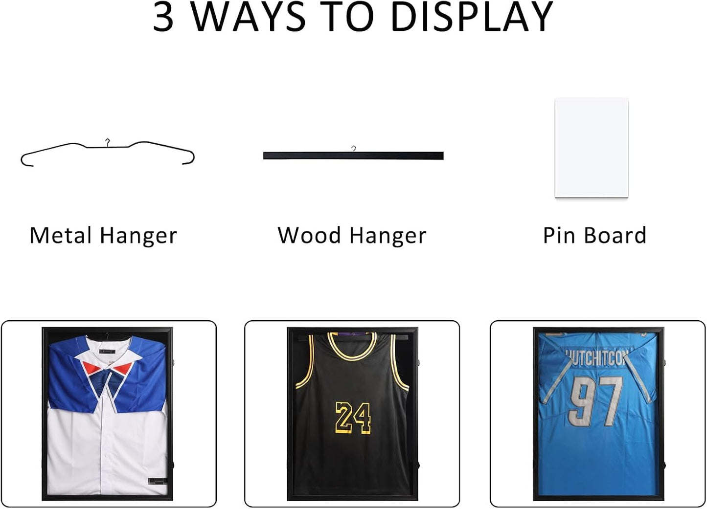 IHEIPYE Jersey Frame Display Case 2 Pack Large Shadow Box Lockable, Black | Black Lock, UV Protection, Hanger, Baseball
