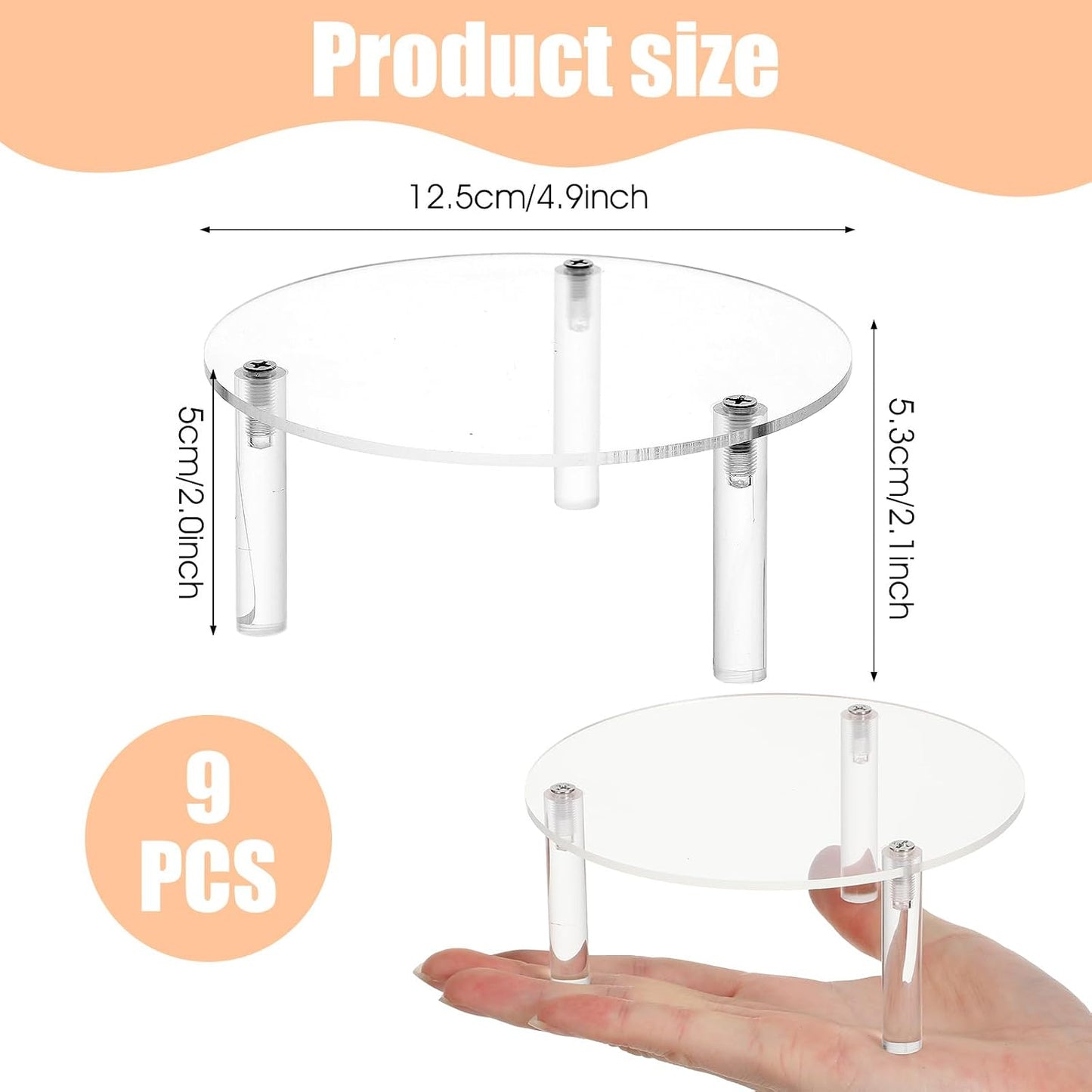 Round Acrylic Risers Display Stands Small Round Acrylic Display Riser / Clear / 5 Inch / Set of 9