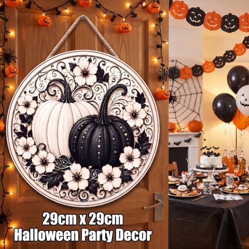 Fall Decor - Black and White Pumpkin Wreath Door Sign for Front Door