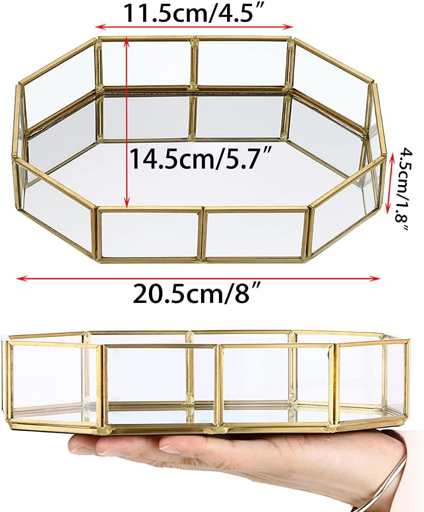 Mirror Glass Vanity Tray / 8 x 5.7 x 1.8 / Gold