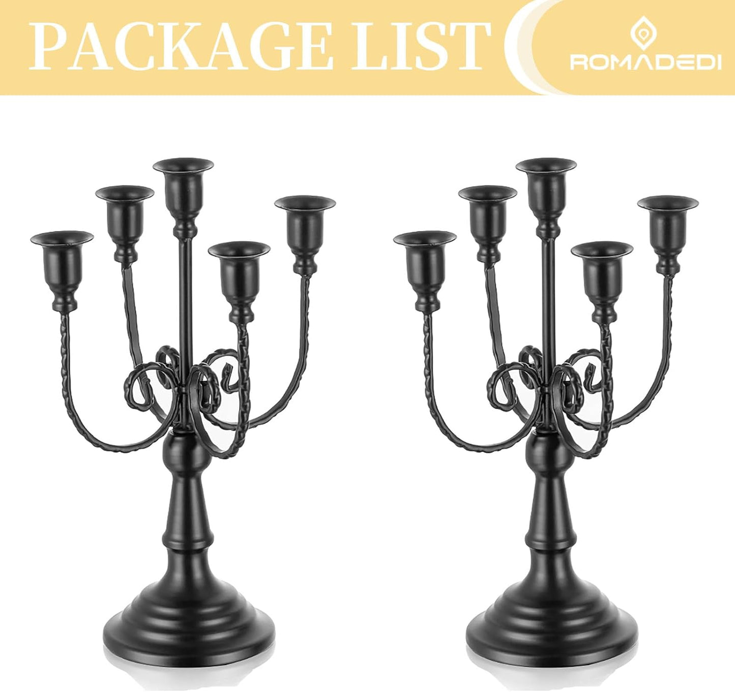 Romadedi Halloween Candelabra, Black 5-Arm Candlestcik Holder, Set of 2, 11.8 in