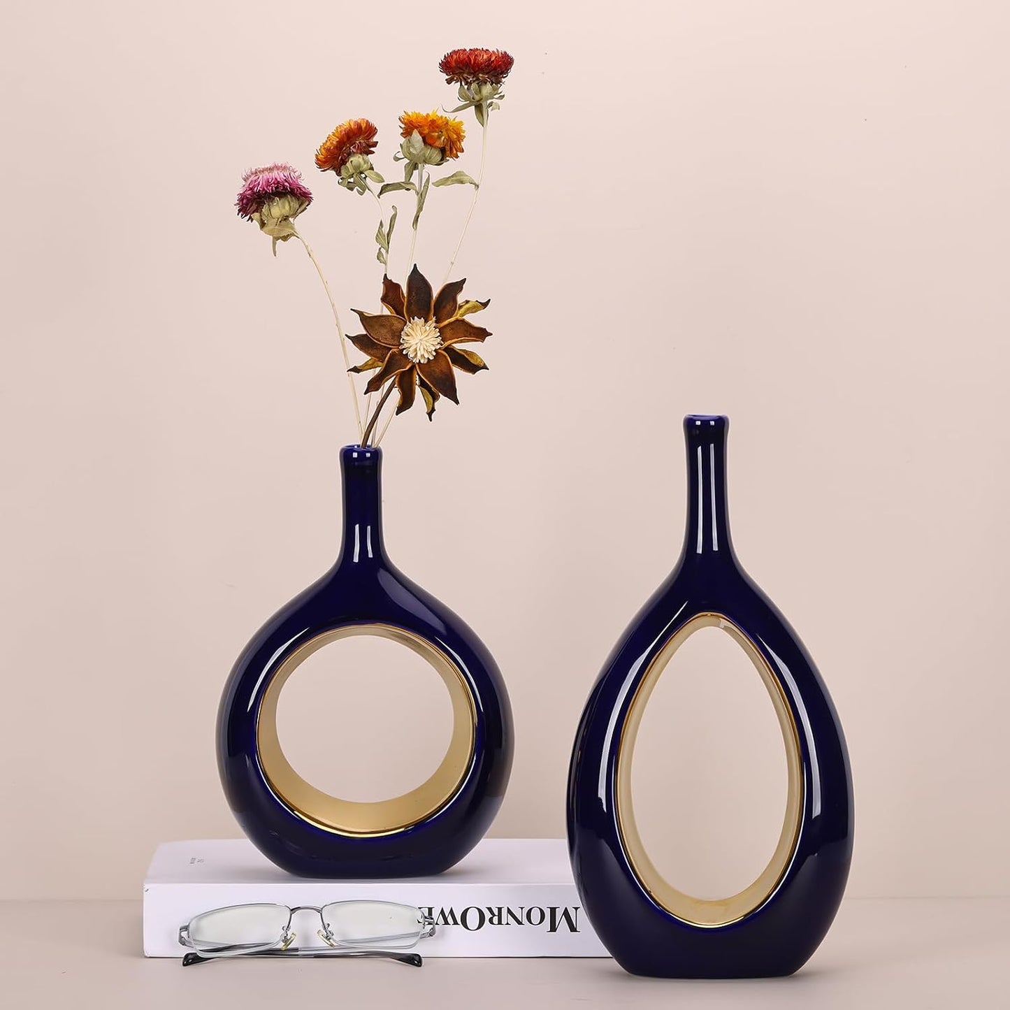 Vase Ceramic Blue Vases Home Decor / Blue and Gold