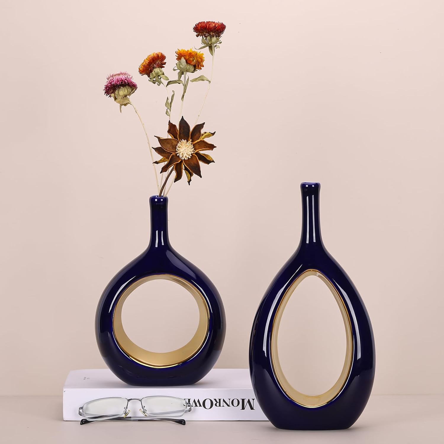 Vase Ceramic Blue Vases Home Decor / Blue and Gold