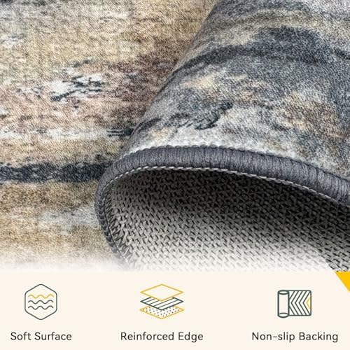 RELEANY Washable 6'x9' Abstract Area Rug for Living Room Ash Brown