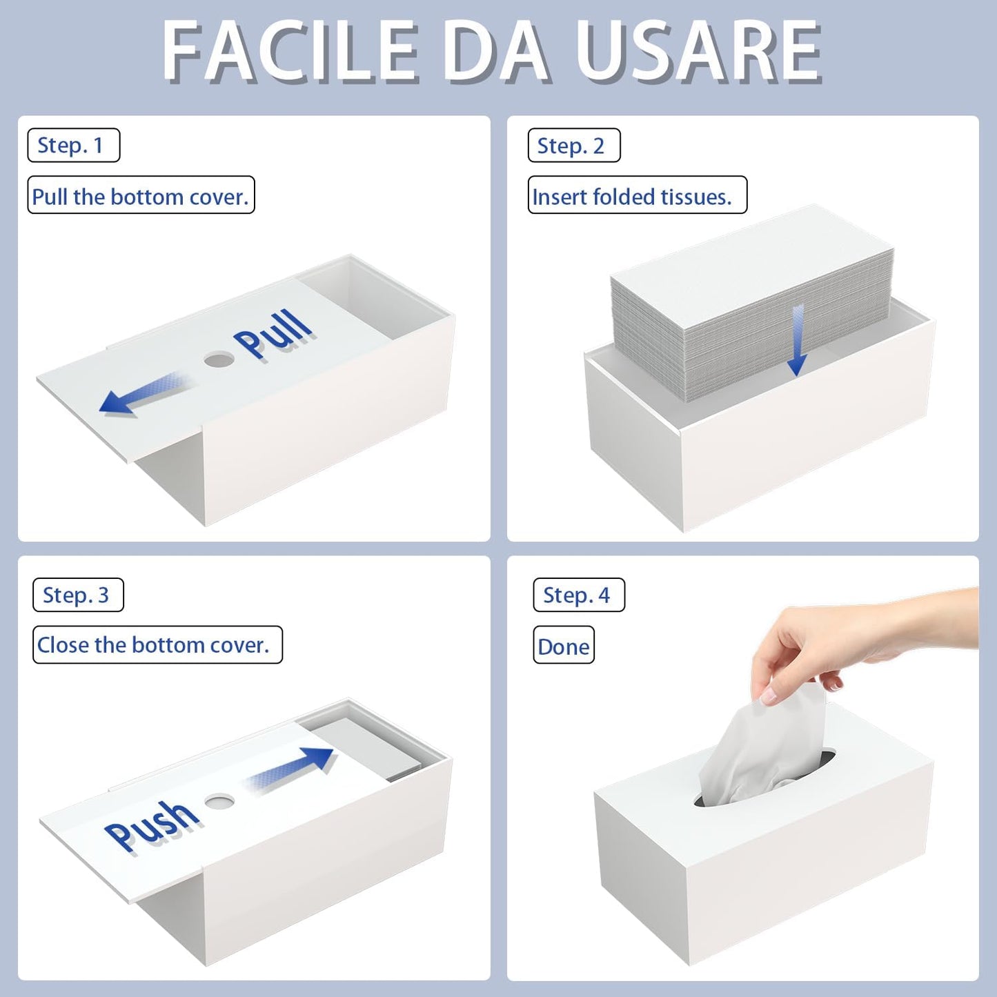 Acrylic Tissue Box Cover Rectangle / Glossy White / 9.85"L x 5.1"W x 4.5"H