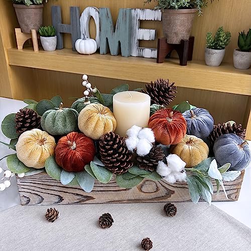Winlyn 12 Pcs Assorted Small Faux Harvest Velvet Pumpkins Decorative Rust Olive Gold Gray Fabric Foam Pumpkins 3" for Fall Wedding Thanksgiving Halloween Table Centerpiece Farmhouse Decor