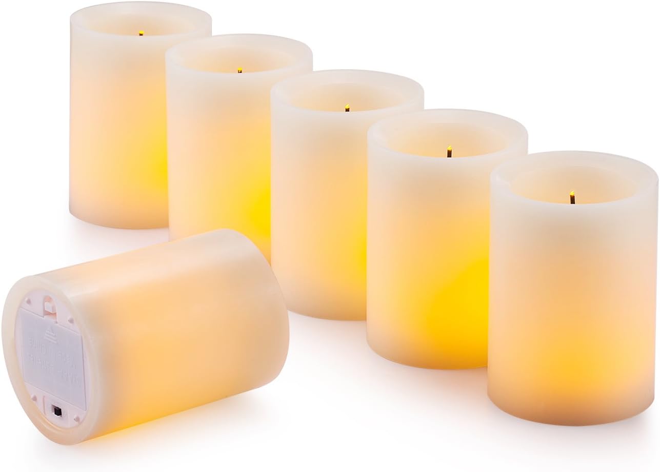 Flameless Flickering LED Candles 3" X 4" with 10-Key Remote Control Timer Classic Pillar Optical Fiber Wick Real Wax