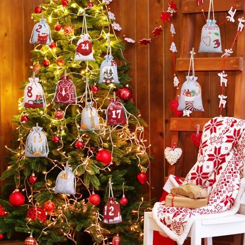 Naler Christmas Advent Calendar 2026, 24 Pieces Drawstring Gift Bags