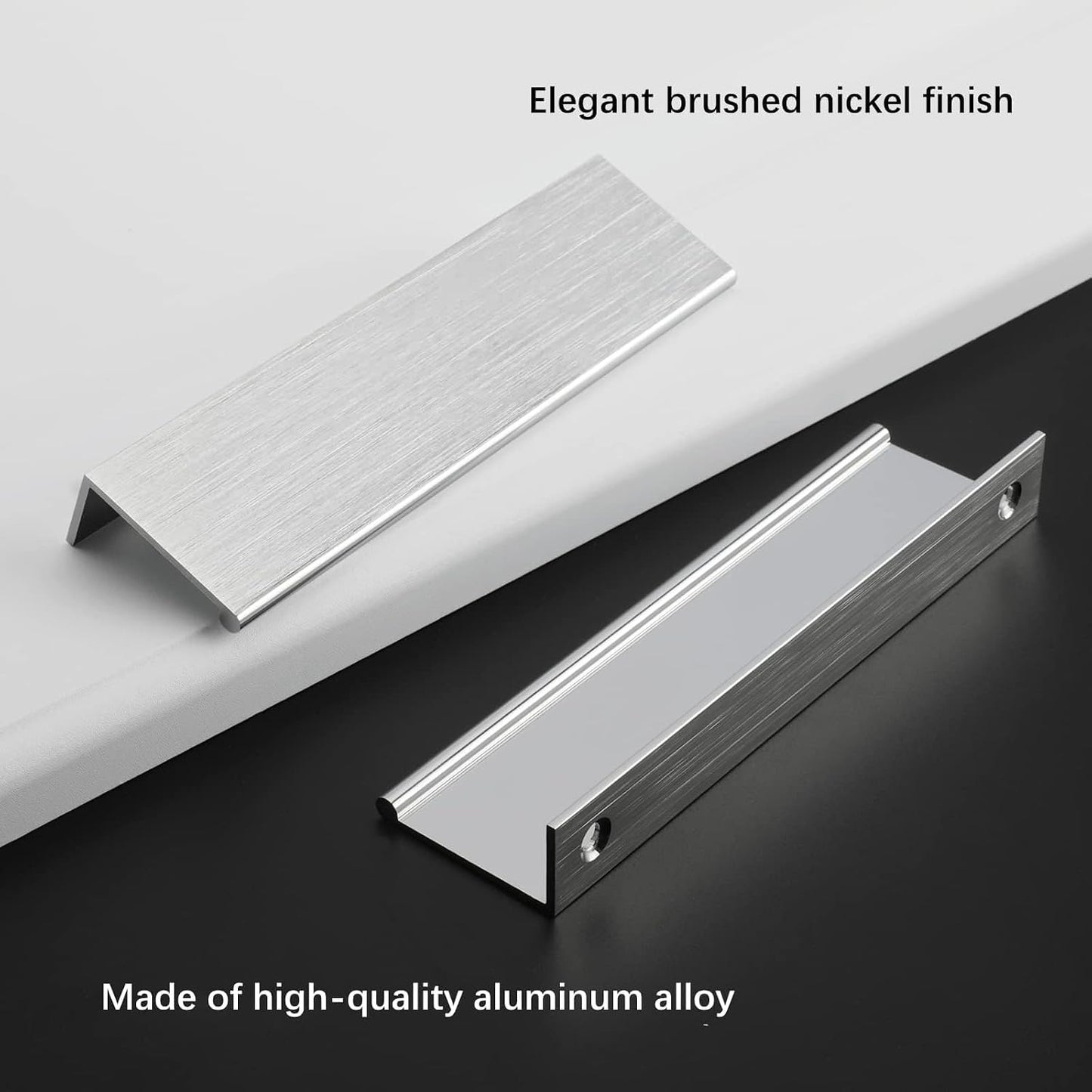 Edge Pulls for Cabinet Kitchen / Hole Center: 3-3/4in / Brushed Nickel / 4 Inch / Set of 24