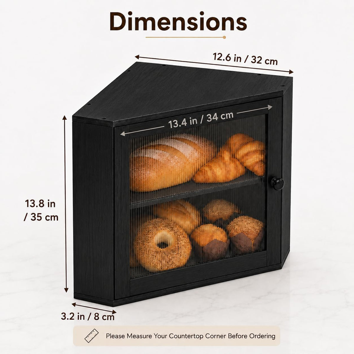 BAMBANG Corner Bread Box for Kitchen Countertop, Large Capacity Bamboo Wood Bread Storage Container, 2 Tier Farmhouse