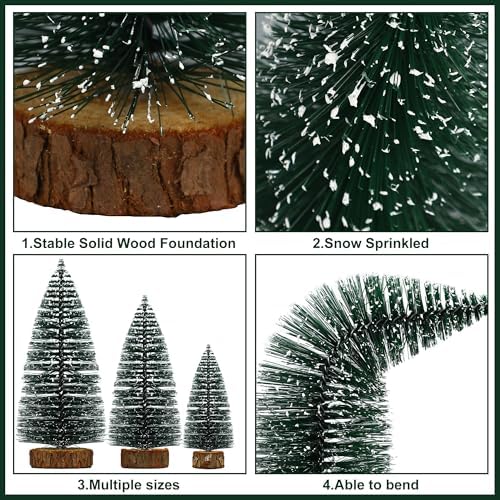 8 PCS Christmas Mini Trees Artificial Sisal Snow Frost Christmas Trees in 3 Size Bottle Brush Xmas Tree with Wooden Base Mini Xmas Pine Tree for Winter Holiday Party Home Table Crafts Decoration