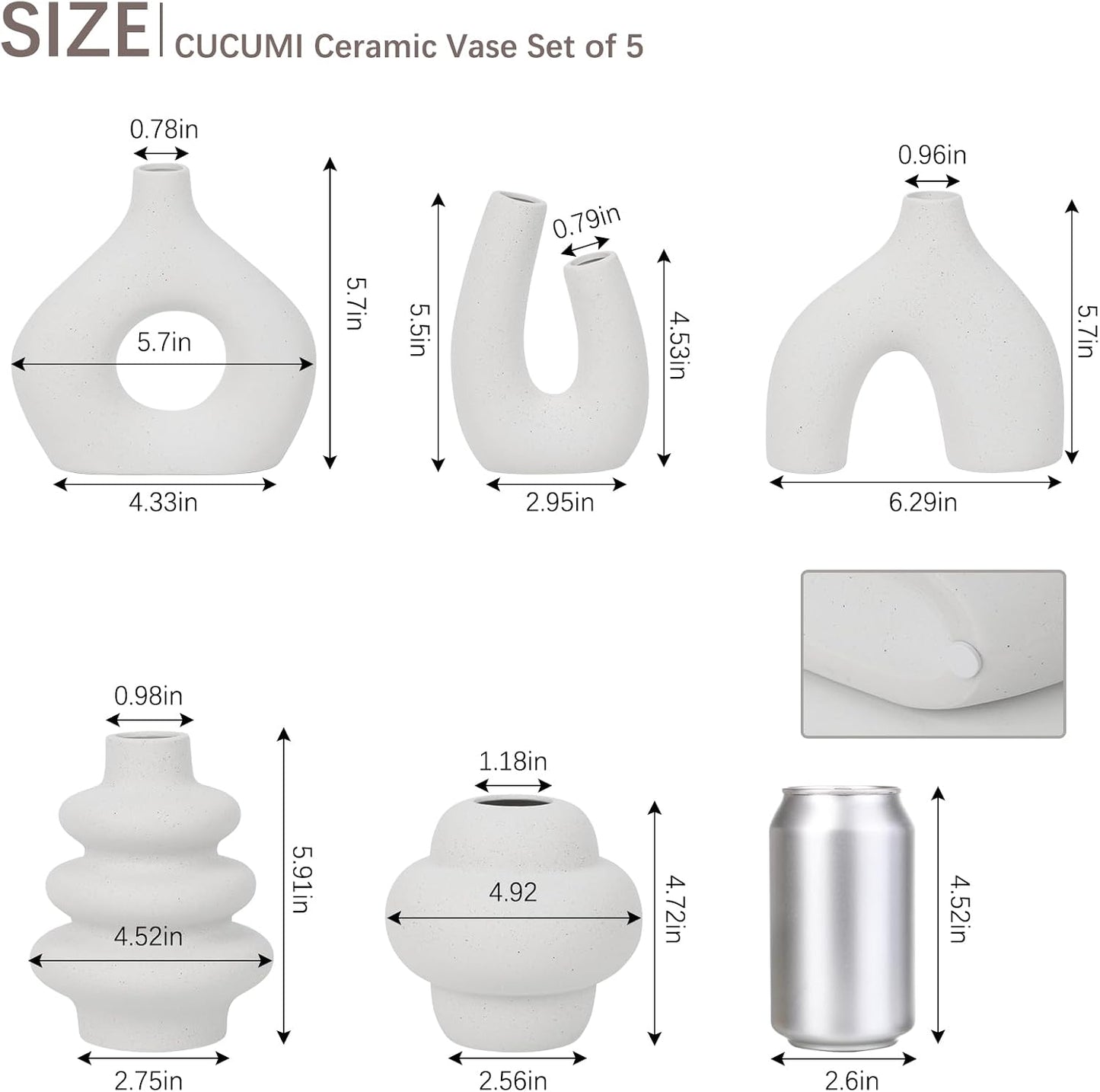 Ceramic Flower Vase Modern Nordic Boho Style Decorative Vases Home Decor / Warm White / Set of 5