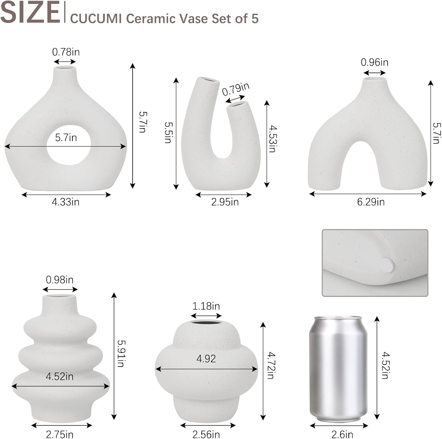 Ceramic Flower Vase Modern Nordic Boho Style Decorative Vases Home Decor / Warm White / Set of 5