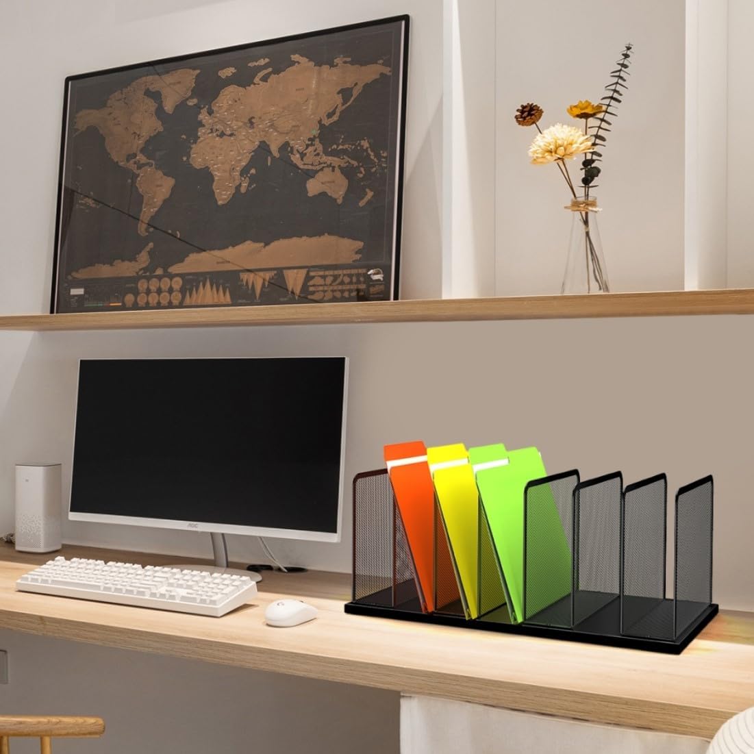 Kuntine.B 7-Section Upright Desk File Organizer Black 2 Pack | Vertical, Mesh, Metal, Assembly, Stability, Sturdiness