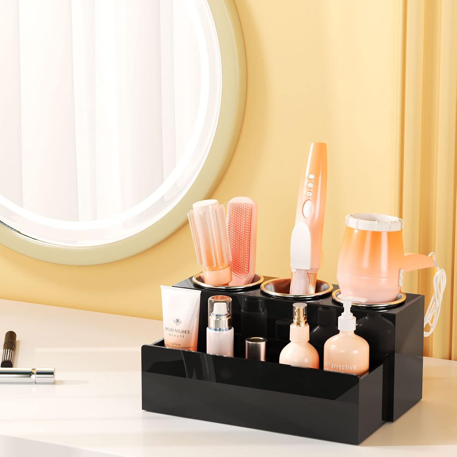 NIUBEE Acrylic Hair Tool Organizer,Hair Blow Dryer Holder with 3 Cups,Black | Acrylic Hot Tools Organizer,Hair