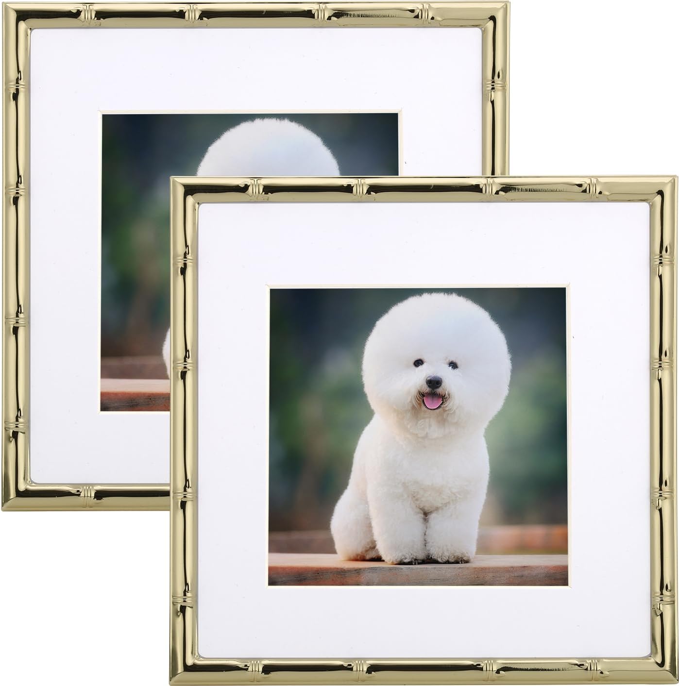 YiPinYin 6x6'' Sqaure Gold Metal Picture Frame With Mat for 4x4'' Set of 2, Bamboo Detail Designs Gold Plated Photo