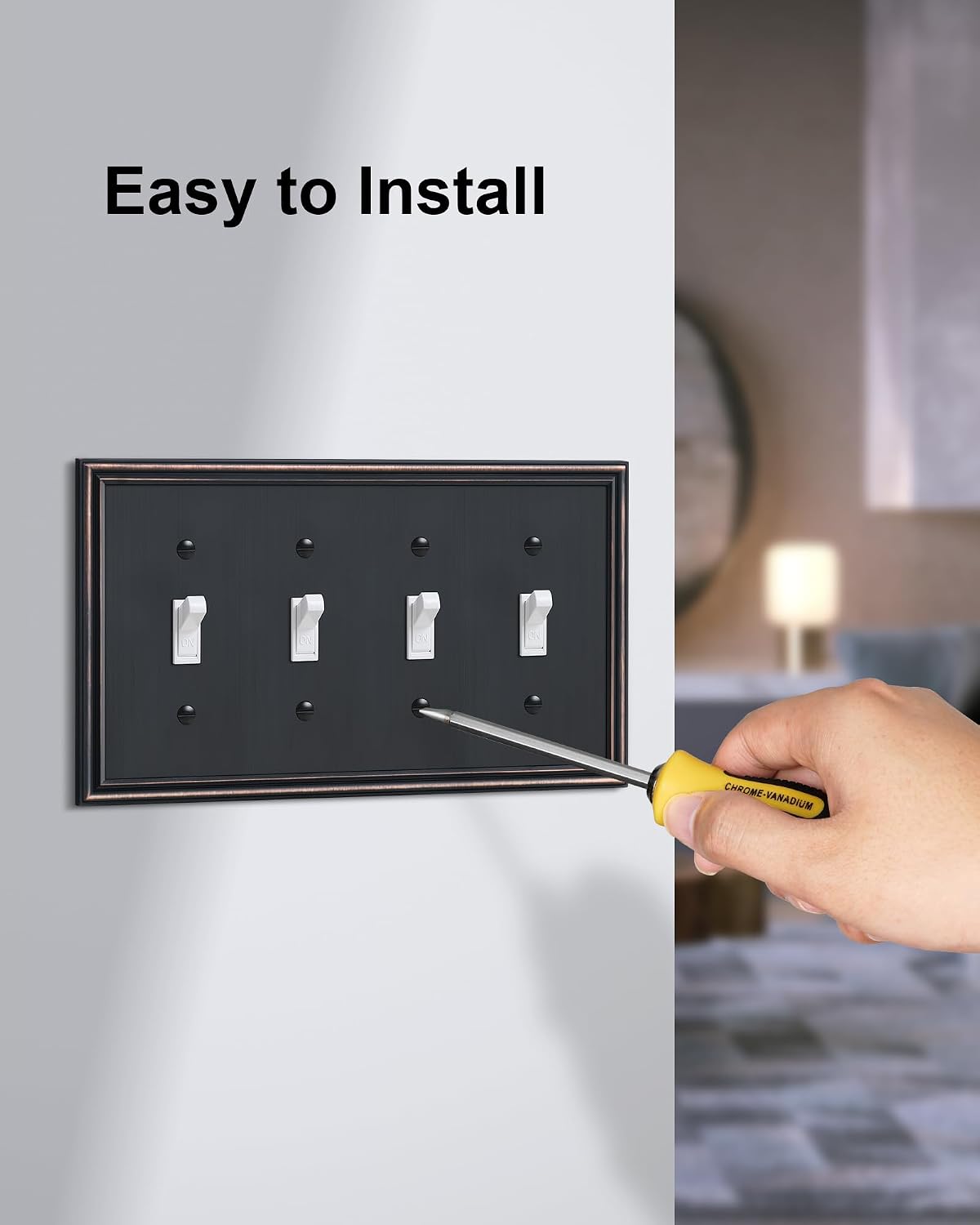 2-Pack Zinc Alloy Quad Toggle Light Switch Cover Plate, Solid Switch Cover | Durable Decorative Switch Plate Covers, 4