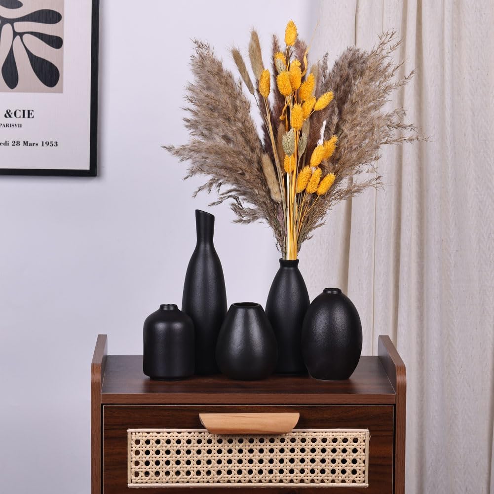 Black Ceramic Bud Vases / Black Set / Set of 5