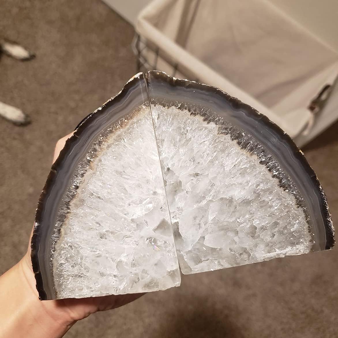 Geode Bookends Agate Shelve Decor Crystal Book Ends for Heavy Books / Nature / 3-4LBS / Brown