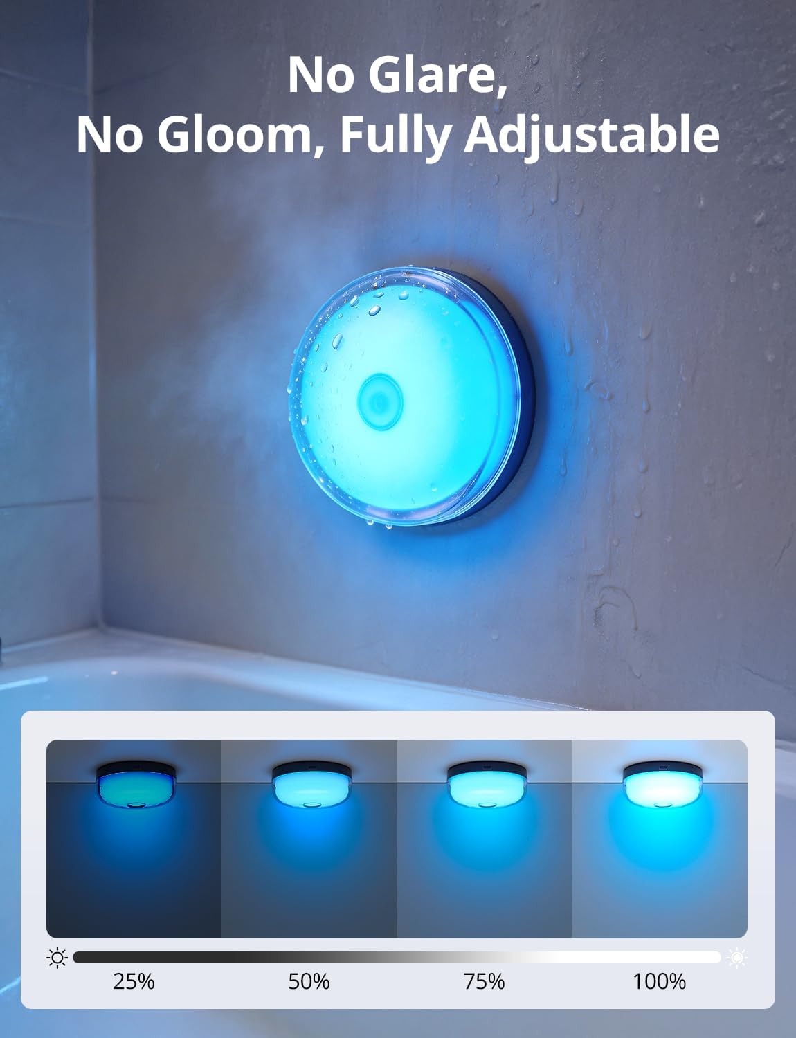 Rechargeable RGB Ambient Shower Light Waterproof Inside, 15 Color Changing Mood Lighting for Bathroom Bathtub IP65