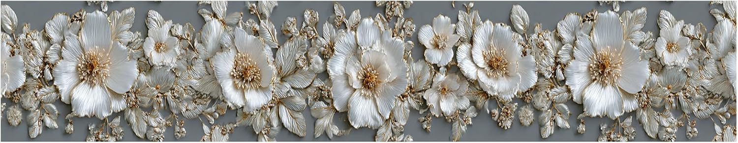 Wallpaper Border Peel and Stick Wall Border Elegant White Pattern Removable / Pearl / Gray / 196 x 4