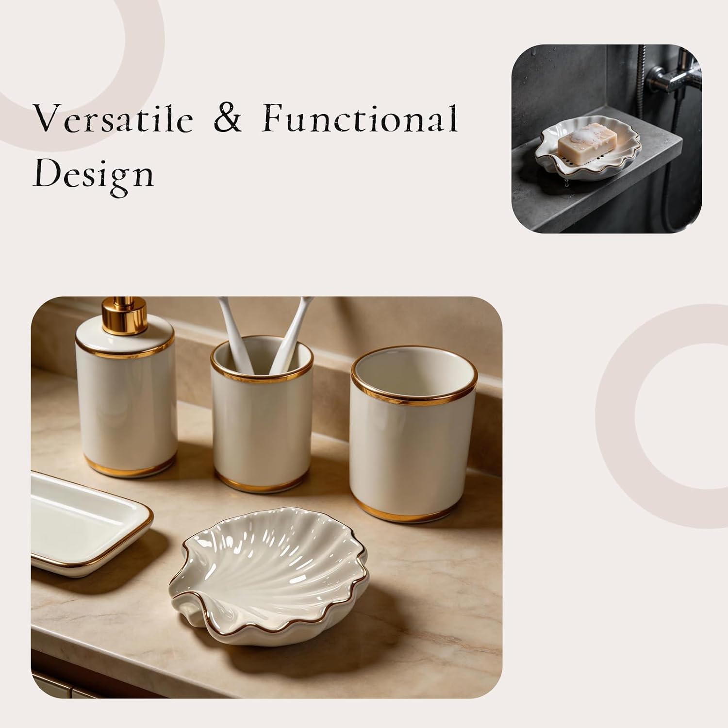 Ceramic Soap Dishes for Bar Soap / Gold