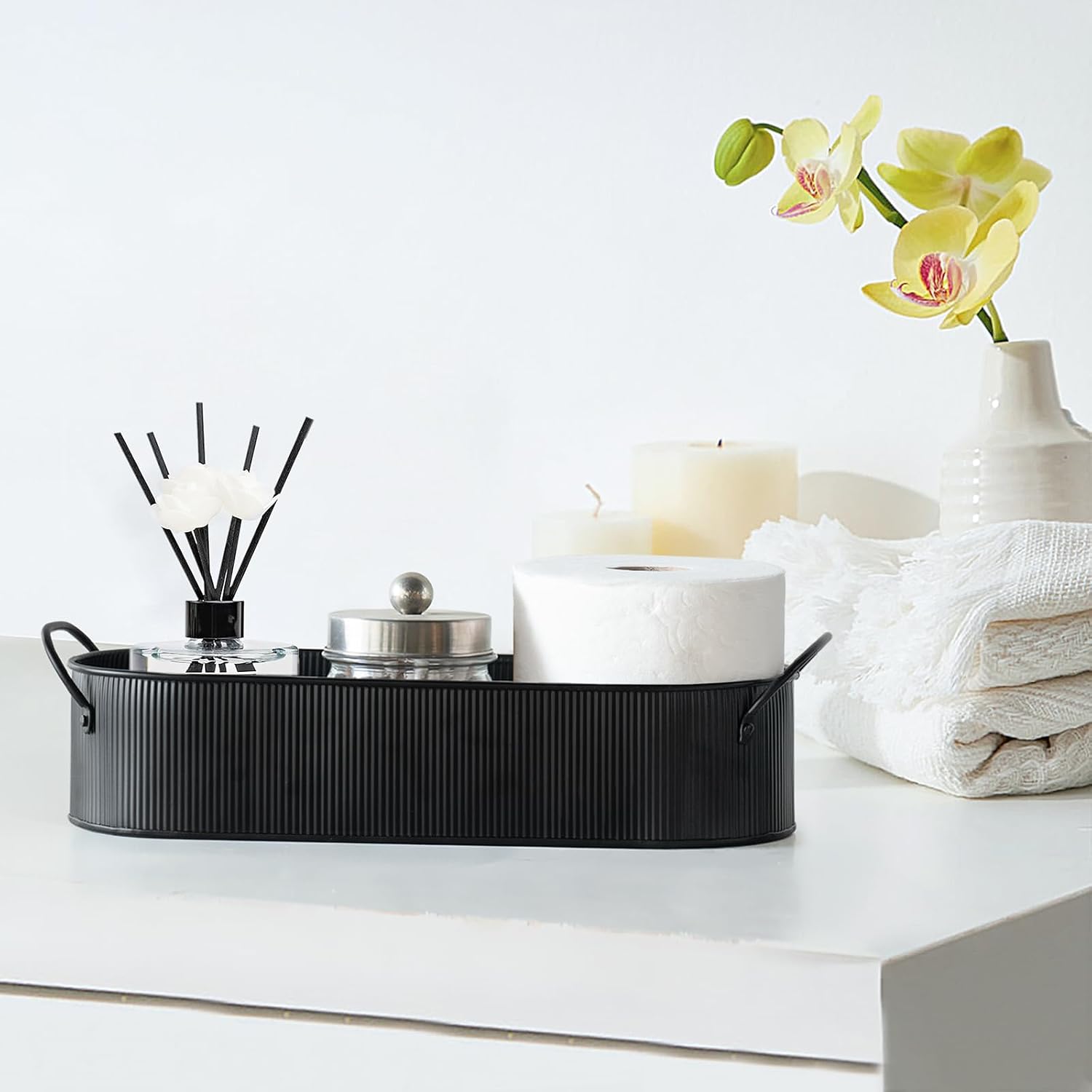Metal Storage Basket for Toilet Tank Top Bathroom Decor / Black