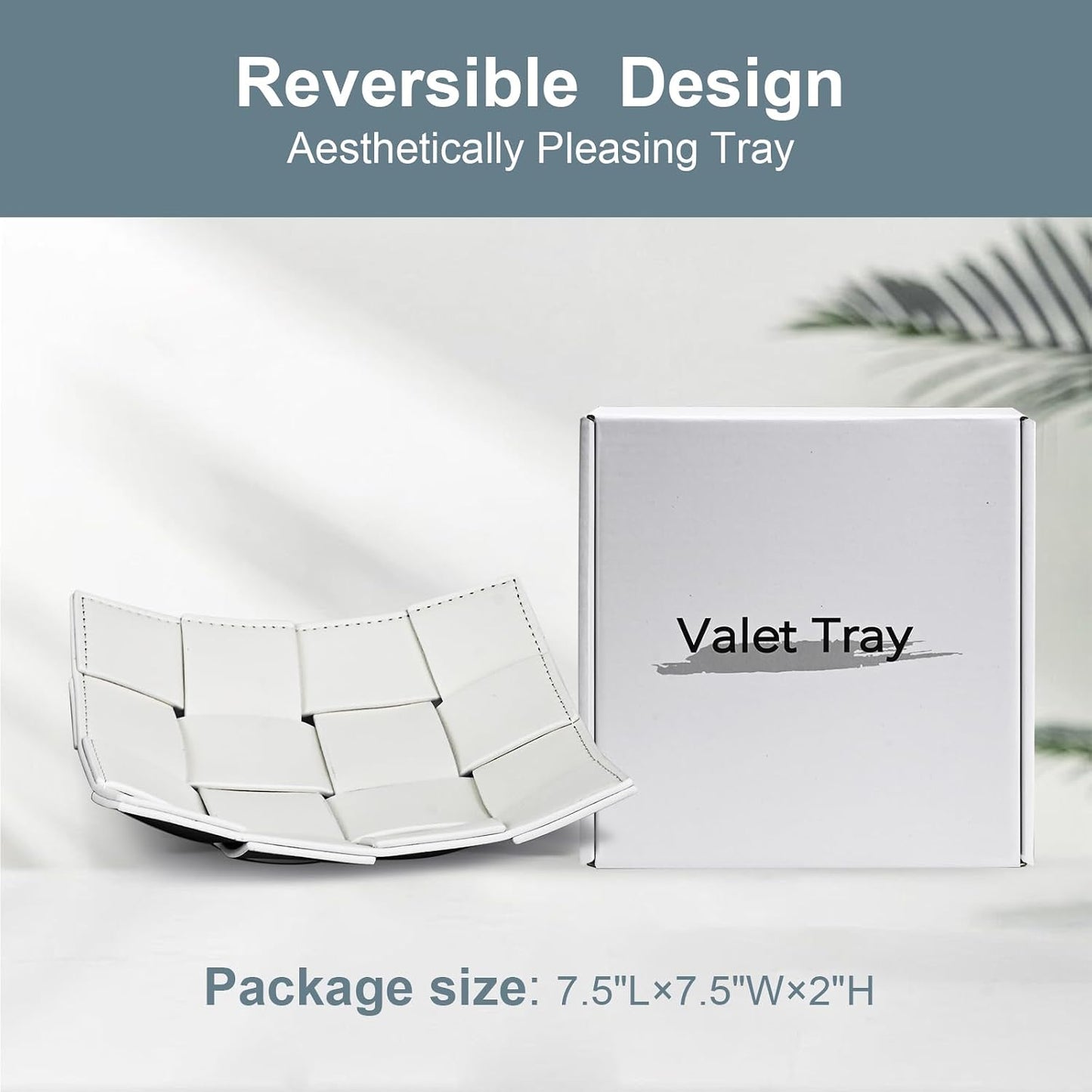PU Leather Valet Tray for Men Women Key Holder Bowl for Entryway Table Bedside / Small White