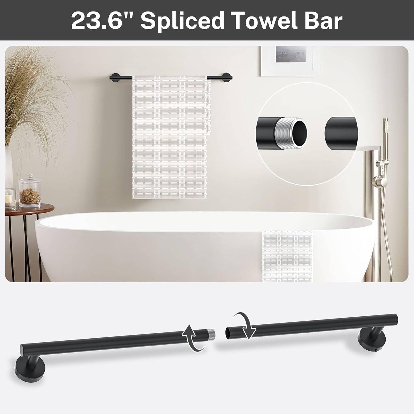 Matte Black Towel Bar Set 5 Pieces Bathroom Hardware Accessories Set Round Towel Holder Set for Bathroom Upgraded