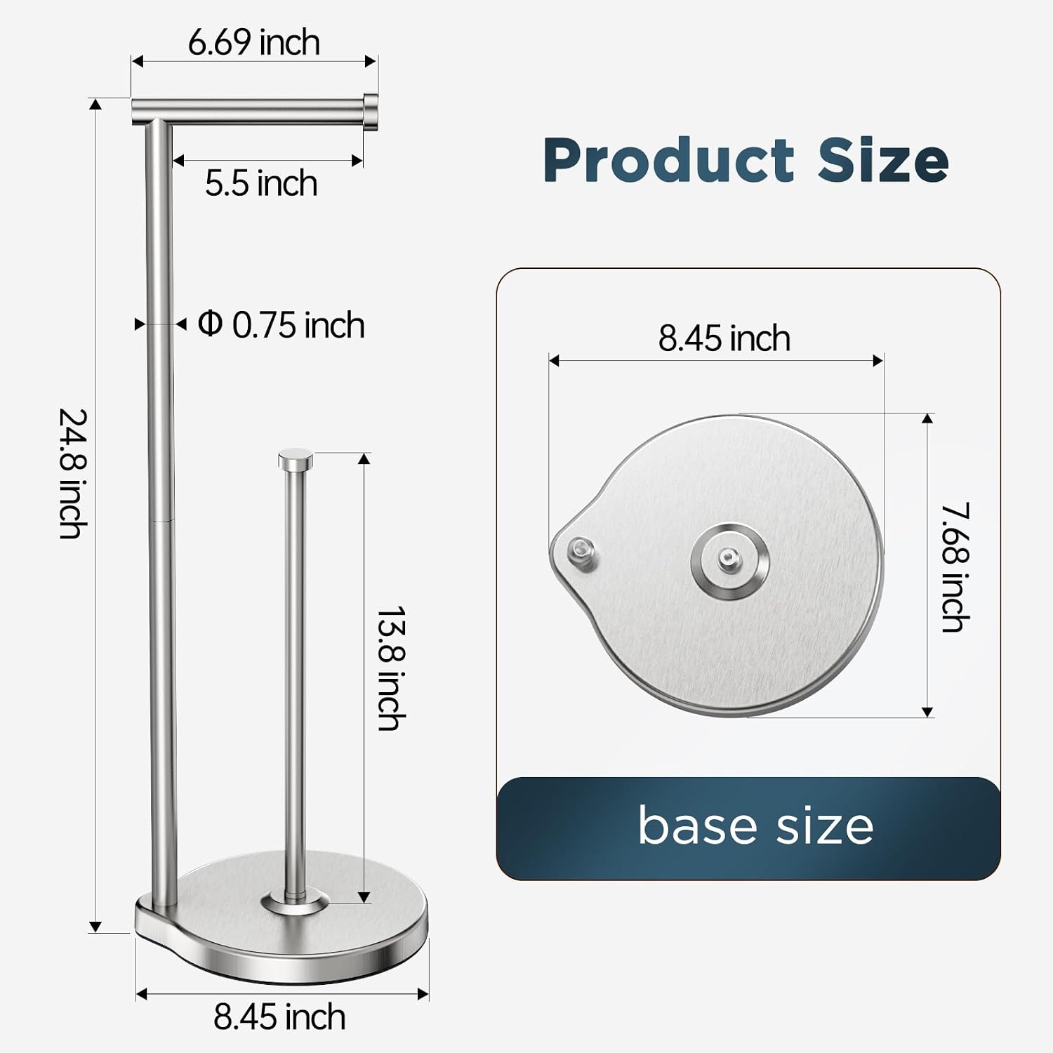 theaoo Heavy-Duty Toilet Paper Holder Stand, Bathroom Storage, Silver | Freestanding Toilet Tissue Paper Roll Holder