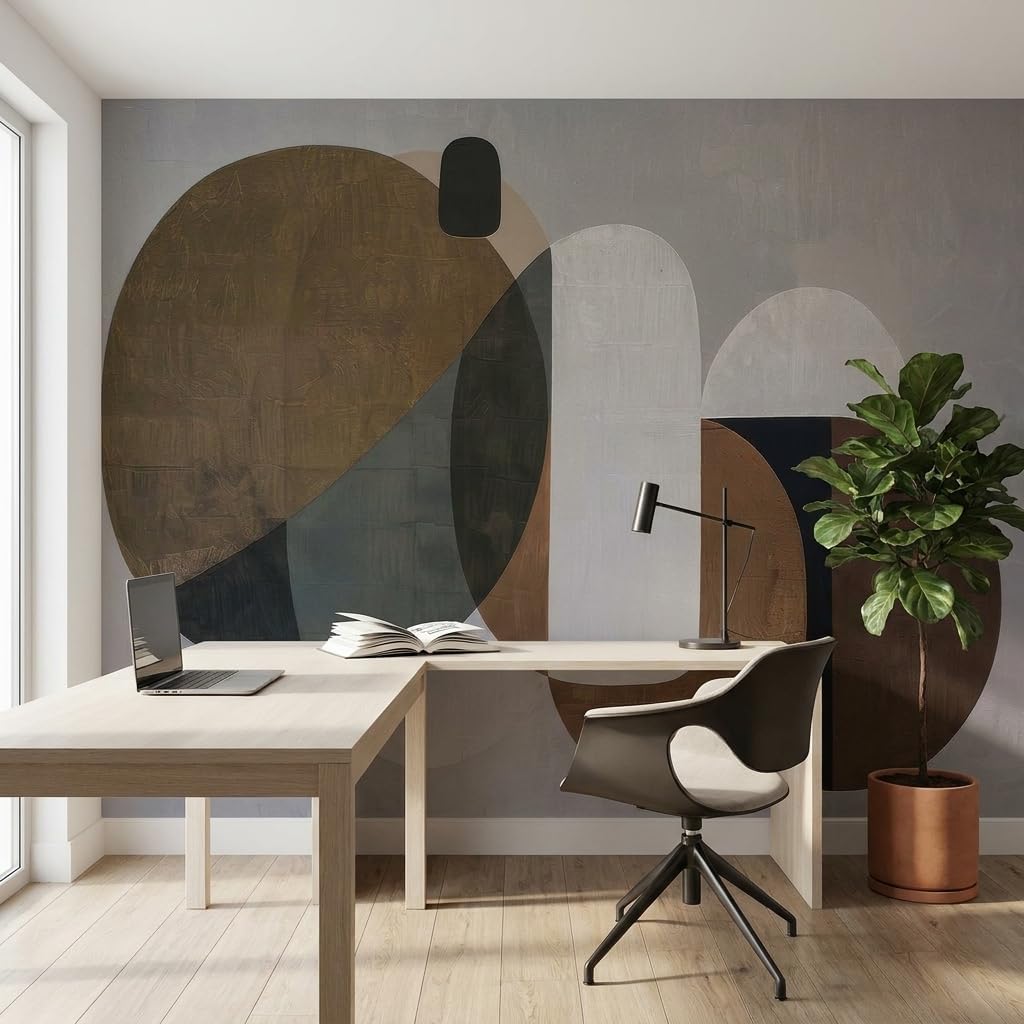 Modern Abstract Geometrical Wall Murals Peel and Stick 148" W x 110" H Mid / 148 x 110 / Brown