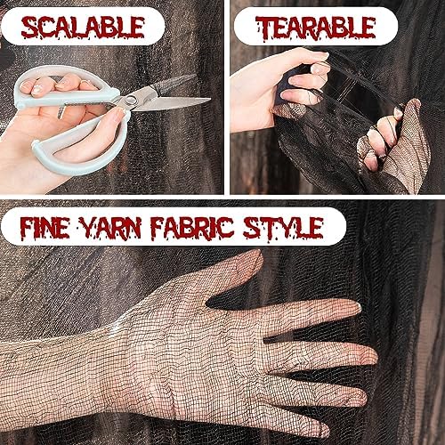 600" x 85" Creepy Halloween Cloth - Black Spooky Fabric - Large Creepy Halloween Decorations for Haunted House, Window Backdrops, Garden Party, Yard, Wall, Doorway