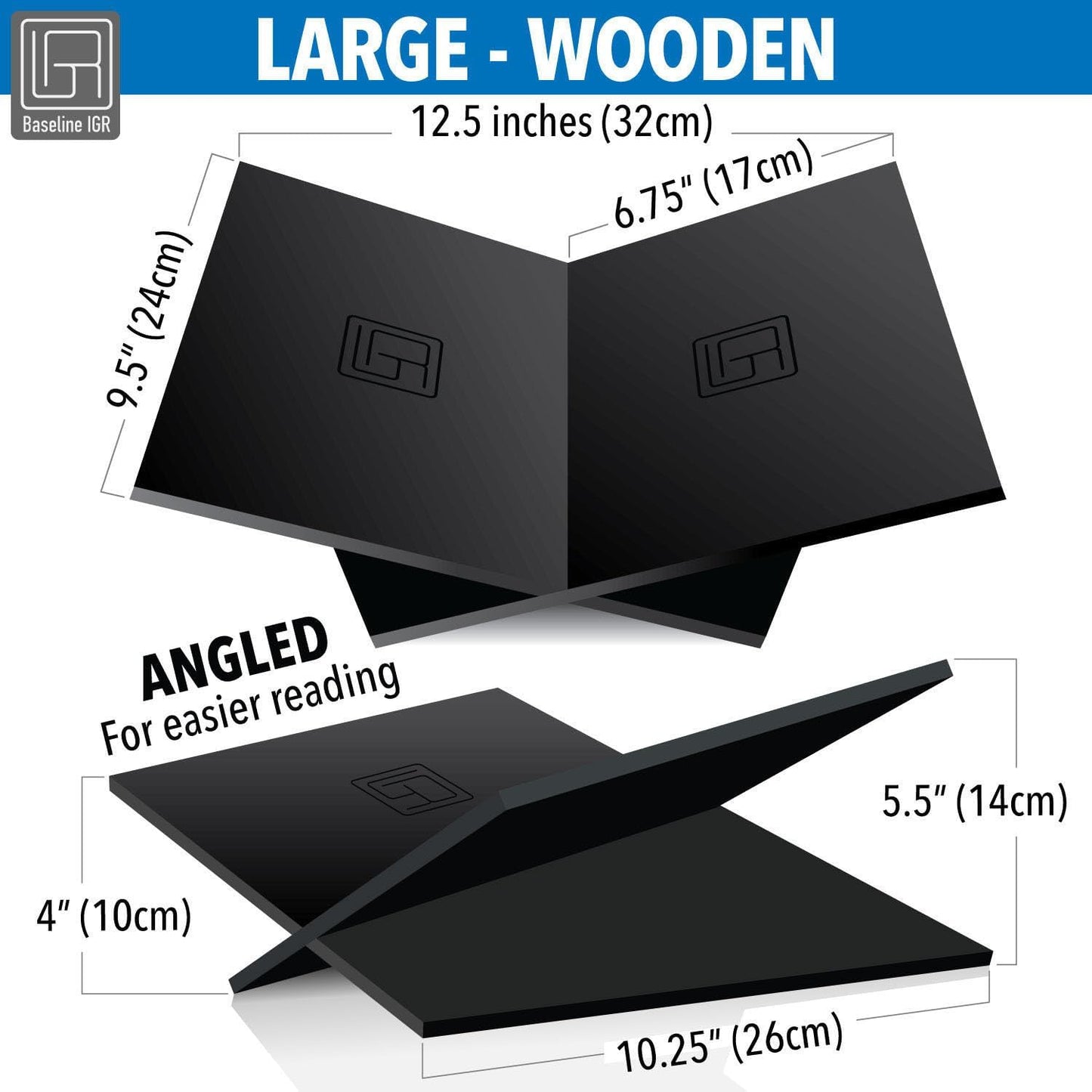 Strong Angled Modern Wood Book Stands for Display - Large Bookstand- 12.5" x 9.5" x 5.5" Wooden Bible Stand Display