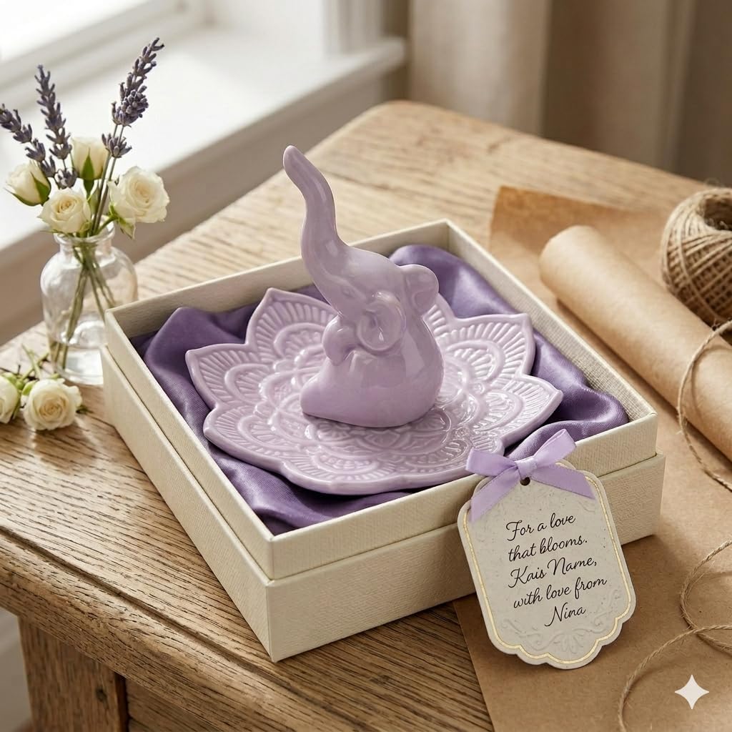 Elephant Ring Holder Jewelry Dish for Women / Purple