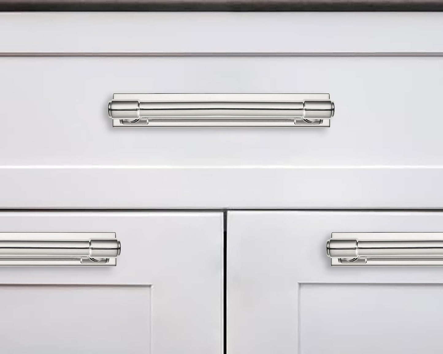 5 Pack 3 Inch(76 mm) Center to Center Polished Nickel Cabinet Pull Backplate with Base Plate Zinc Solid Kitchen Cabinet
