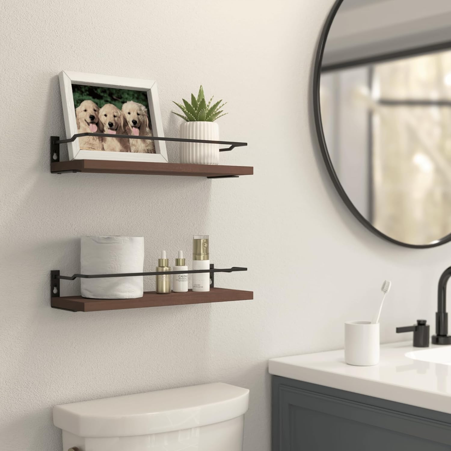 RICHER HOUSE Floating Shelves Bathroom, Small Wall Shelf Over Toilet 2 Set | Wall Mounted Shelves Decor for Bathroom