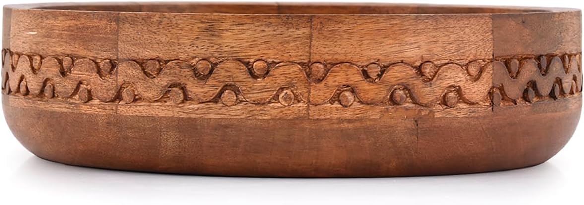 Mango Wood Decorative Round Carved Bowl for Decoration / 10 x 10 x 2.5