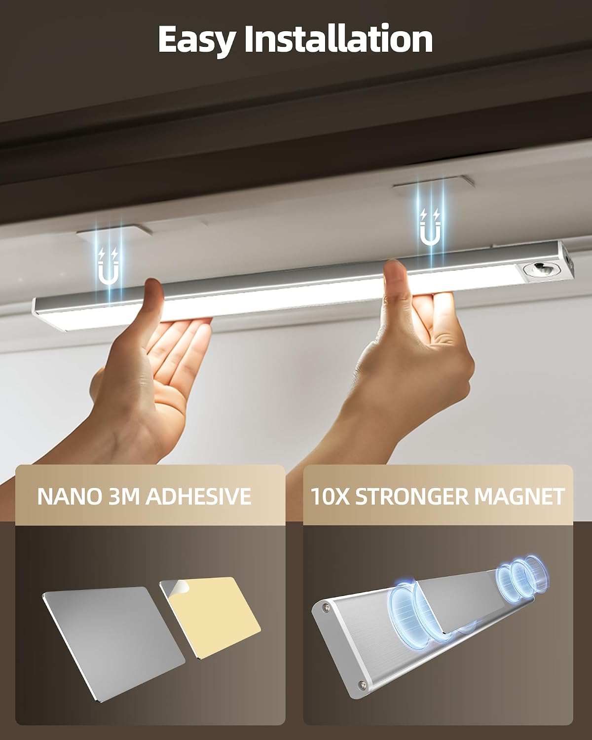4Pack 16inch Under Cabinet Lighting, Rechargeable Motion Sensor Light Wireless Indoor, Dimmable 3 Color Temps Closet