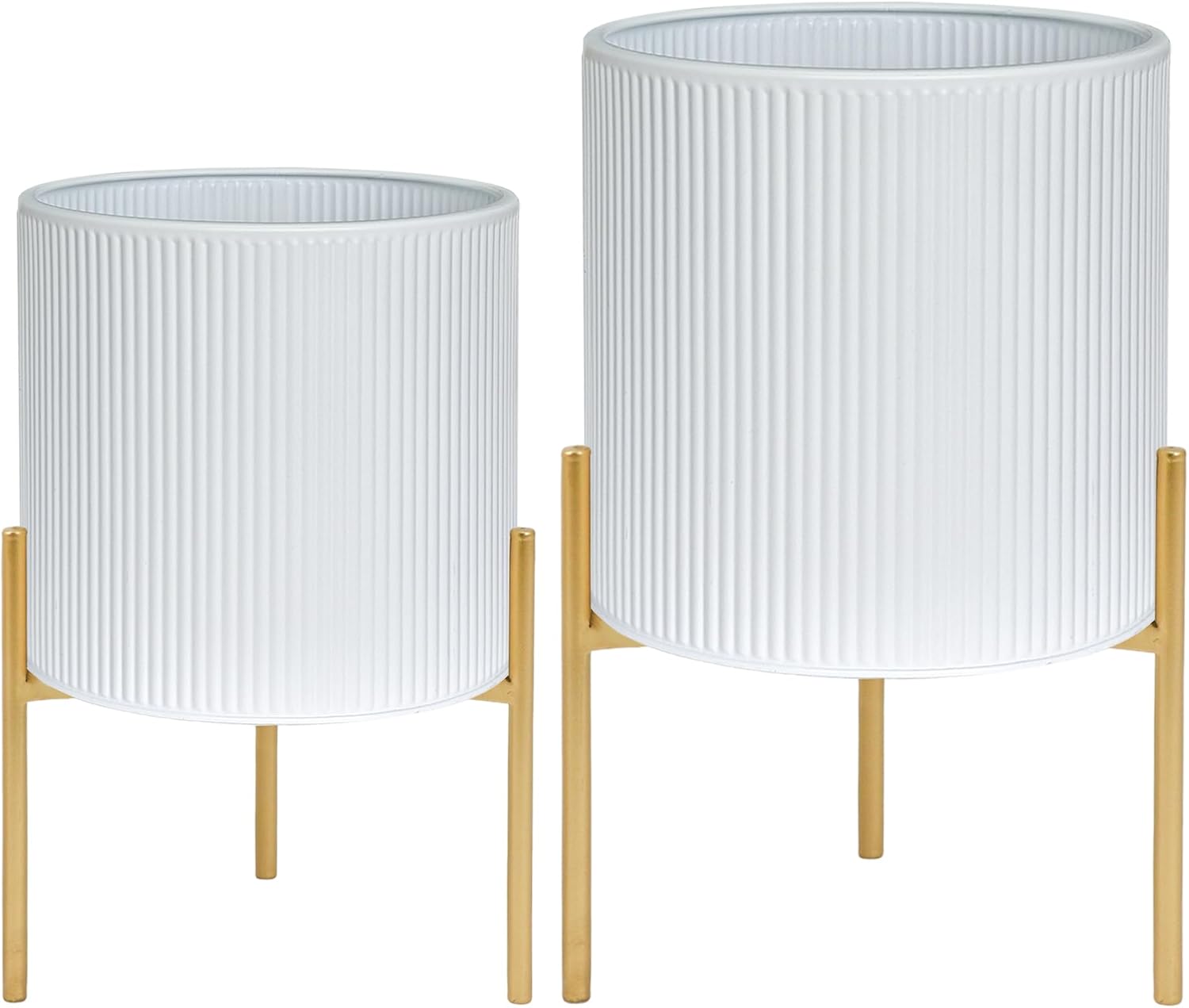 ARNIS Modern Plant Pots, Set of 2 Round Large Planters with Stand, Large Size Metal Pots with Drainage Holes for Living