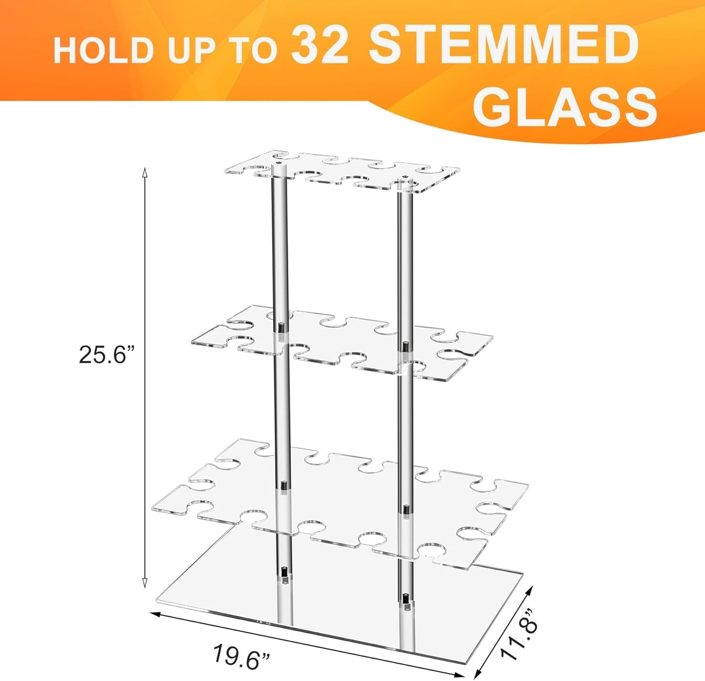 Acrylic Wine Glass Stemware Rack Martini Flute Holder / 3 Tier / Clear
