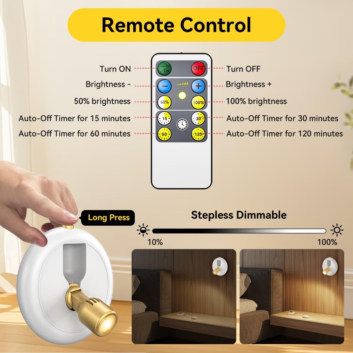 Rechargeable Battery LED Spotlight Indoor: Wireless Mini Art Accent Spot Lights with Timer Remote - Small Dimmable
