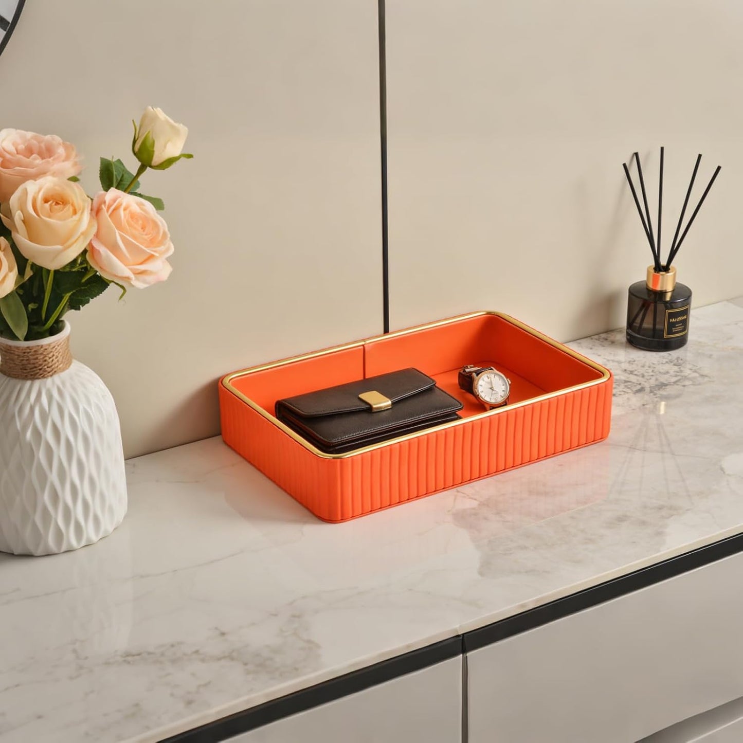 PU Leather Valet Tray / Orange