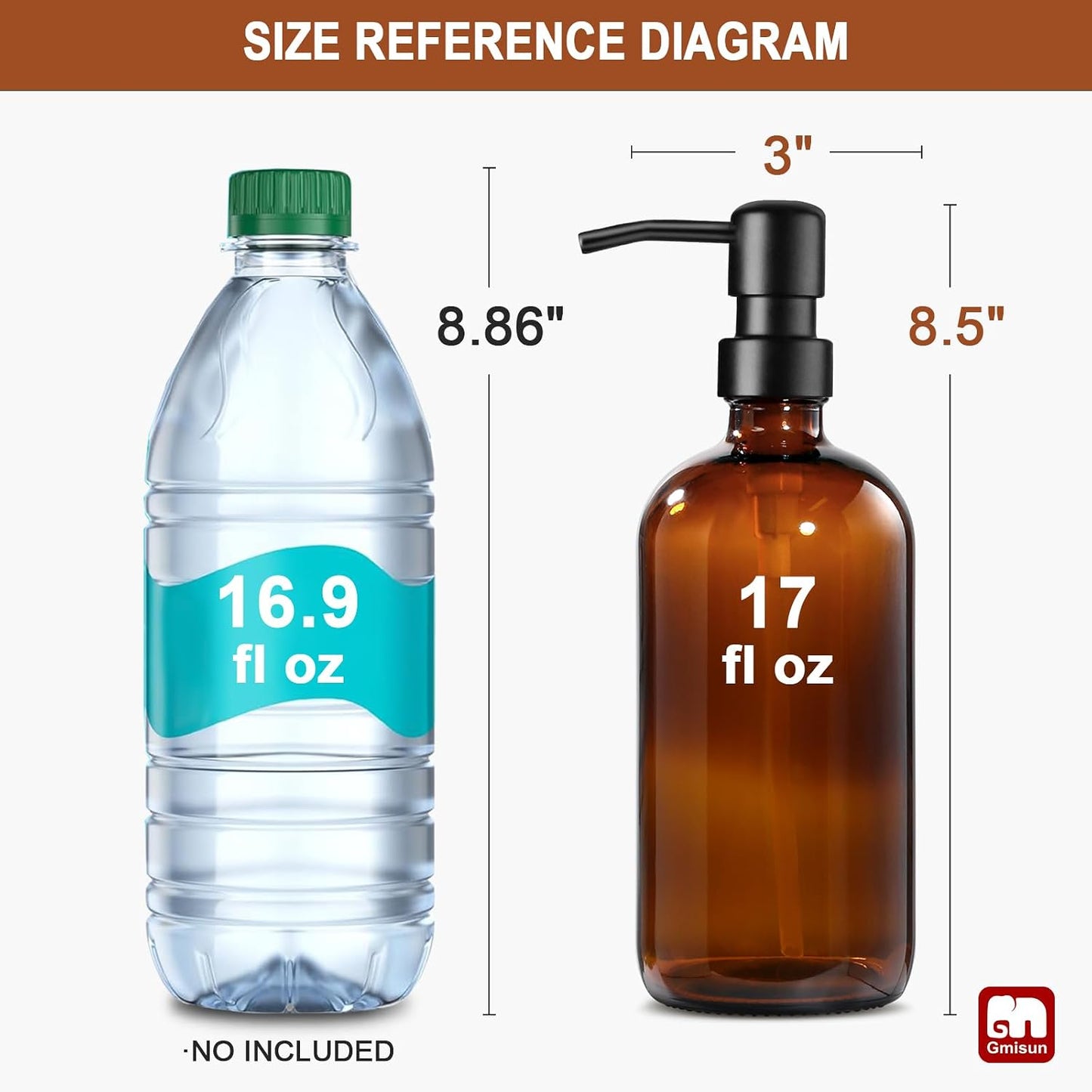 GMISUN Amber Glass Soap Dispenser, 4 Pack Bathroom Hand Soap Dispensers with Stainless Steel Pump, 17 Fl Oz Kitchen