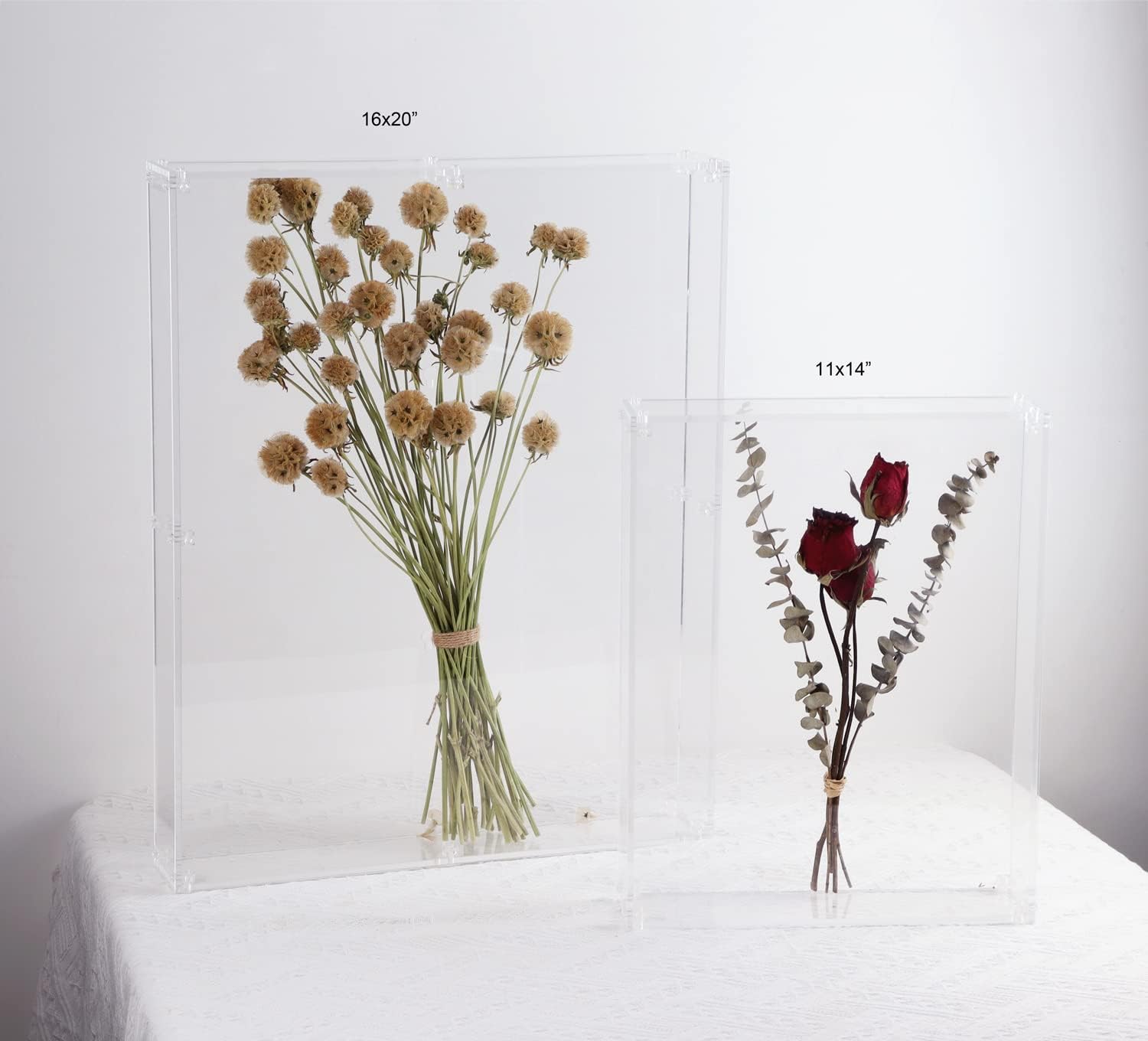 16x20 Acrylic Shadow Box, Assemble Display Case, DIY Tabletop/Wall Mount Display Frame, All Clear Memory Box for Dried
