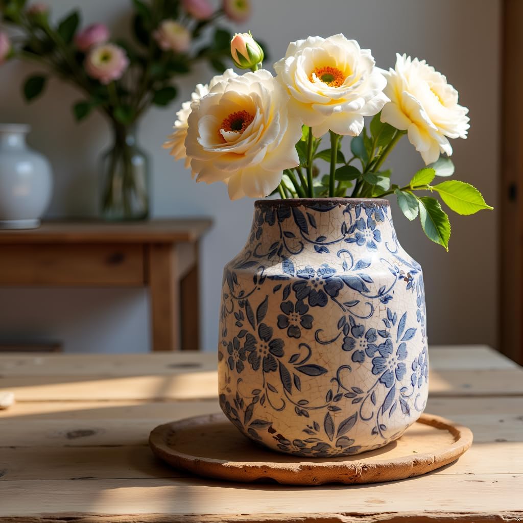 White Ceramic Vase / Medium / Blue