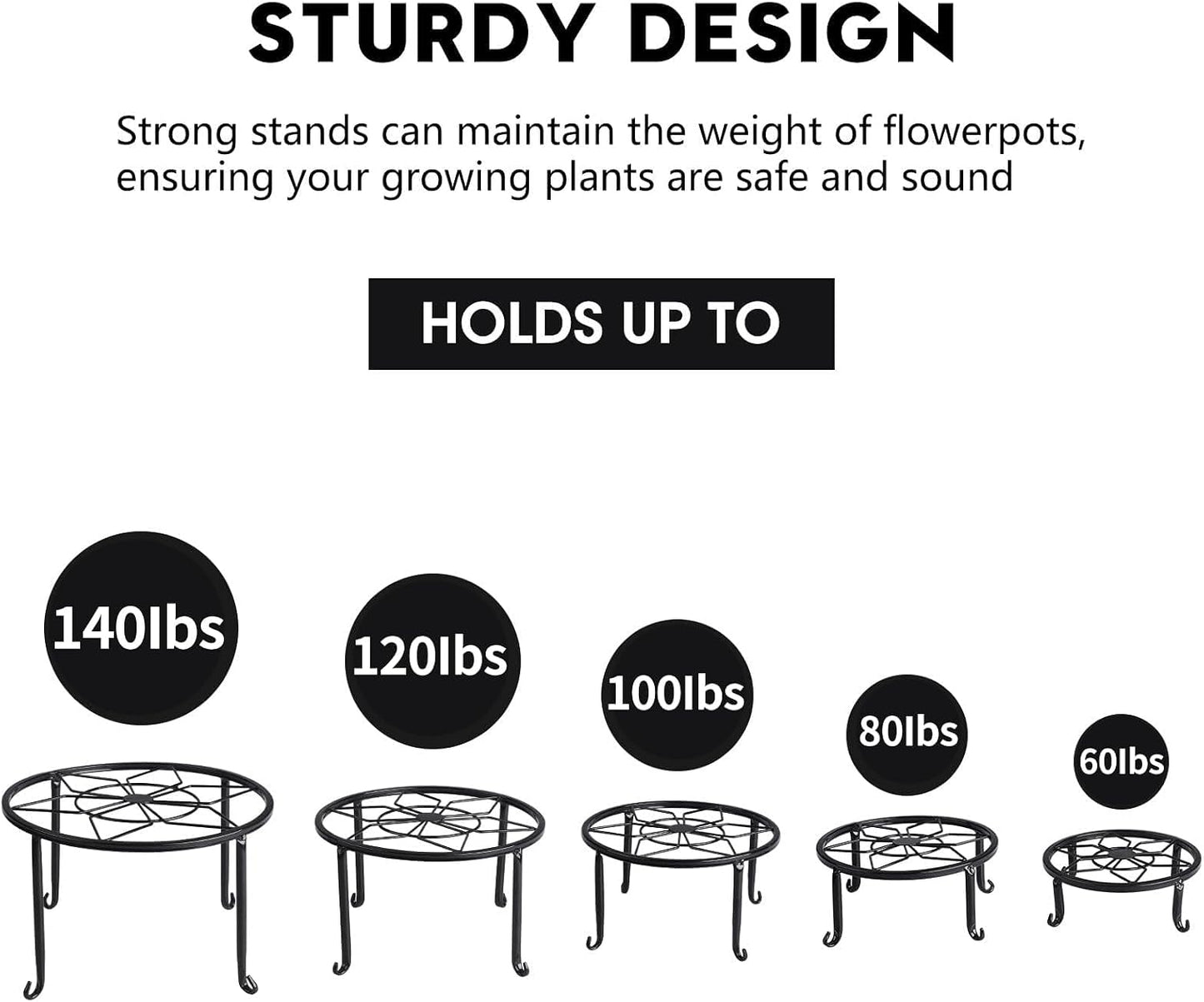 5 Pack Metal Plant Stands,Heavy Duty Potted Holder for Flower Pot,Indoor Outdoor Metal Rustproof Iron Garden Container